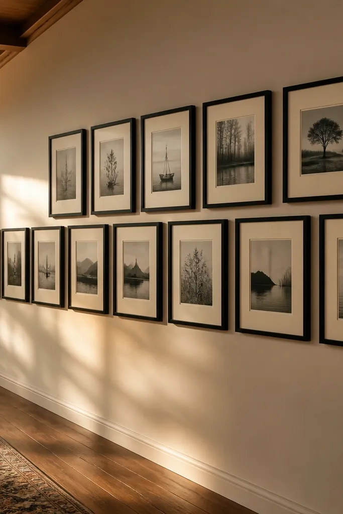 Two rows of frames with different widths but aligned edges