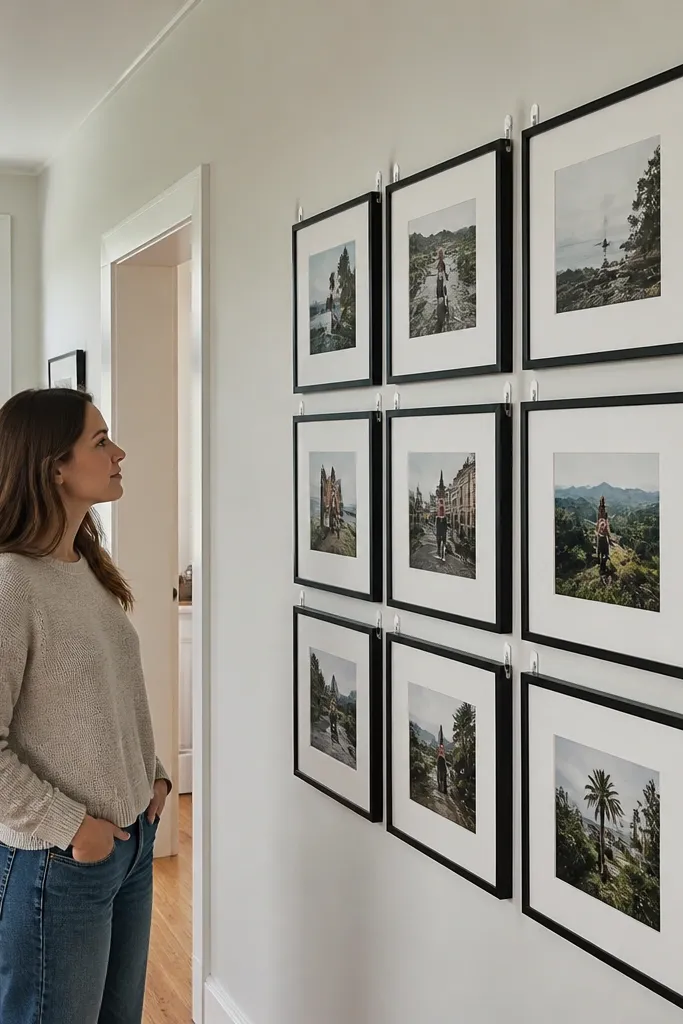 A tape-marked renter-friendly grid with hook points