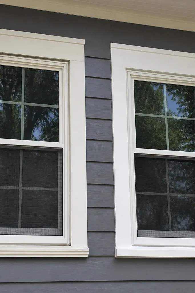 White window trim with consistent gaps and clean caulk lines
