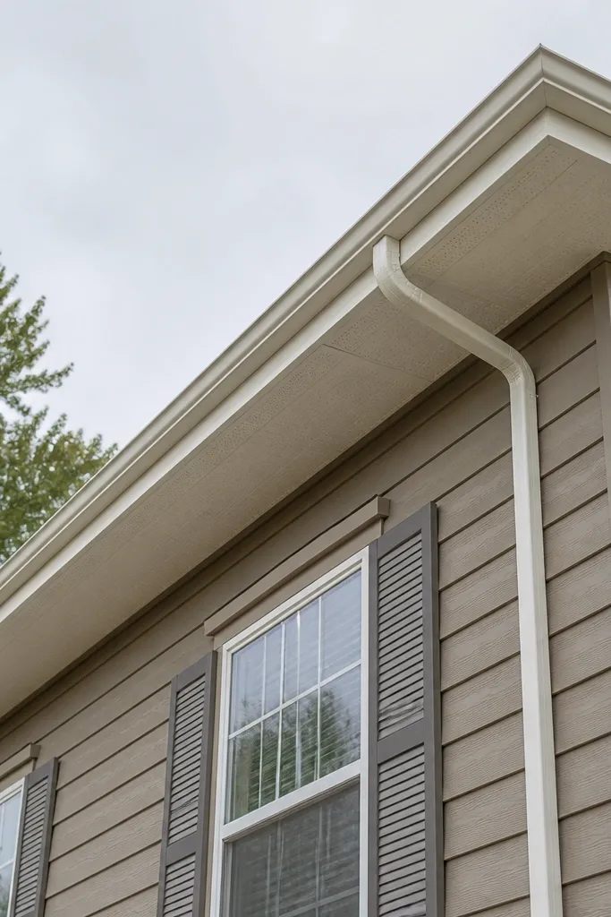 Freshly painted white soffit and fascia under a porch roof