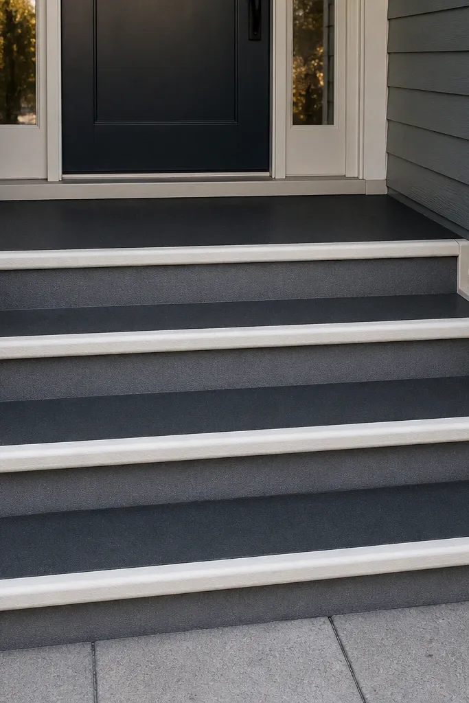 Updated front steps with clean edges and non-slip treads