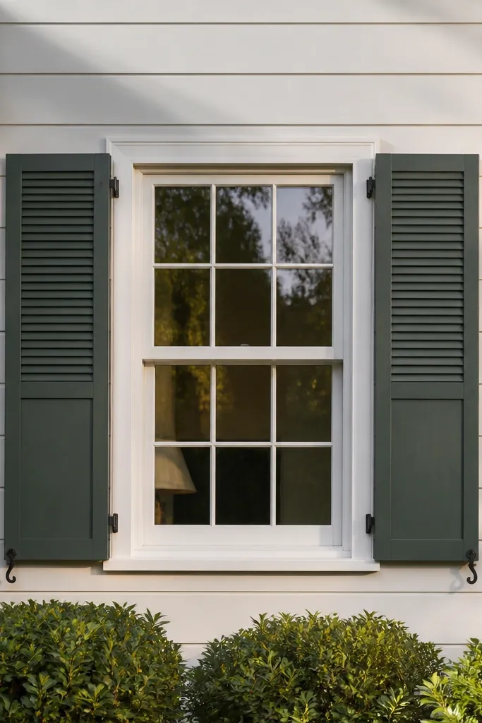 Two window shutters with matching spacing and clean mounting points