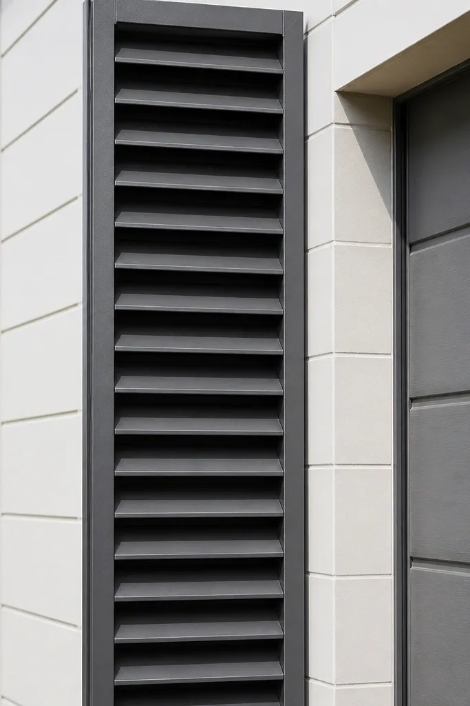Garage facade with stacked horizontal louvers in a neat modern column