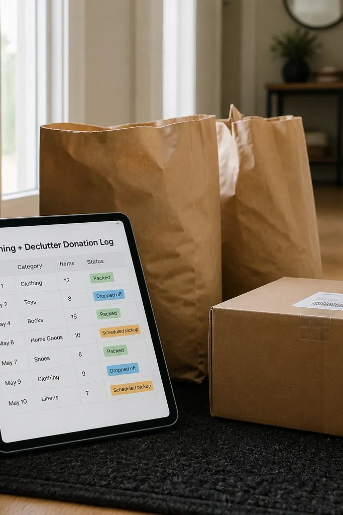Donation log list with item counts, dates, and pickup status