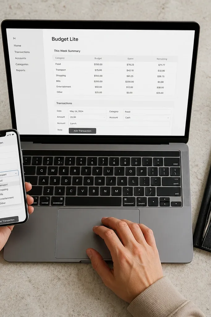 Notion budget table with weekly categories and spending totals
