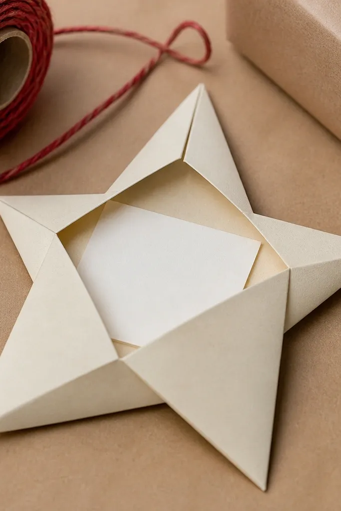Star-shaped paper tag with an envelope pocket behind it