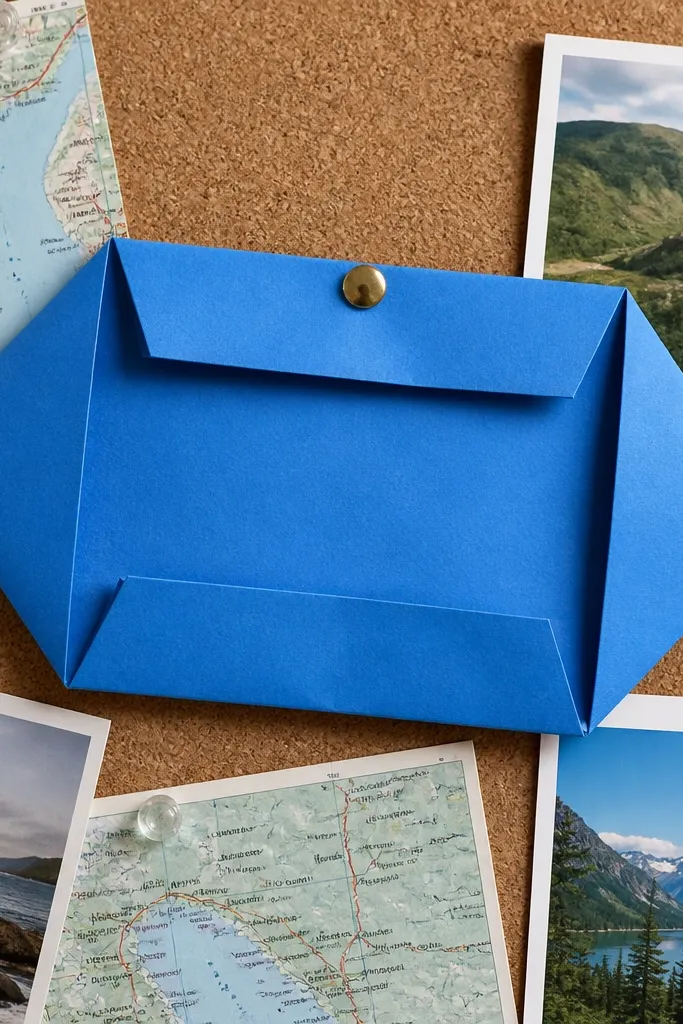 Folded paper name tag shaped like a letter with a sharp folded edge