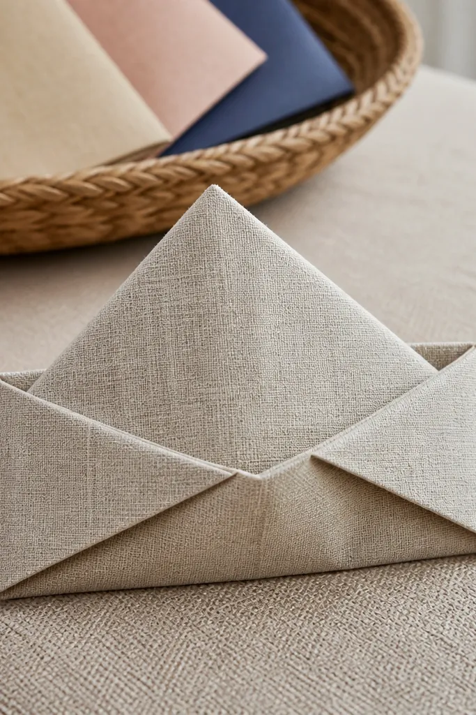 Light beige linen-textured square paper for craft folding