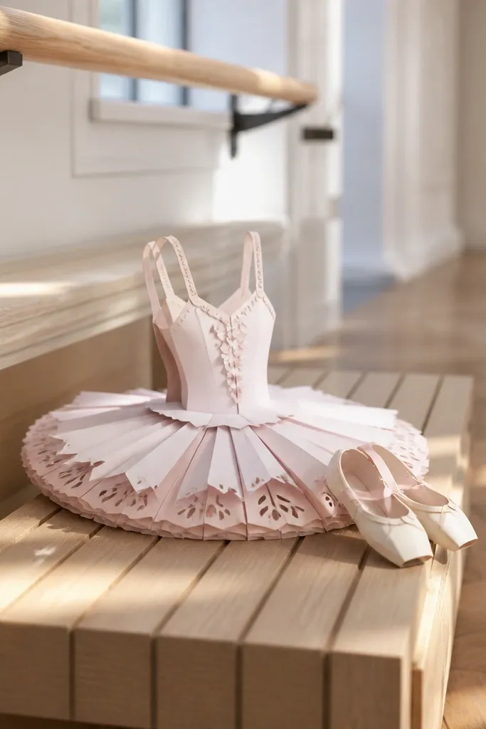 Paper doll in a tutu with ribbon shoe pieces