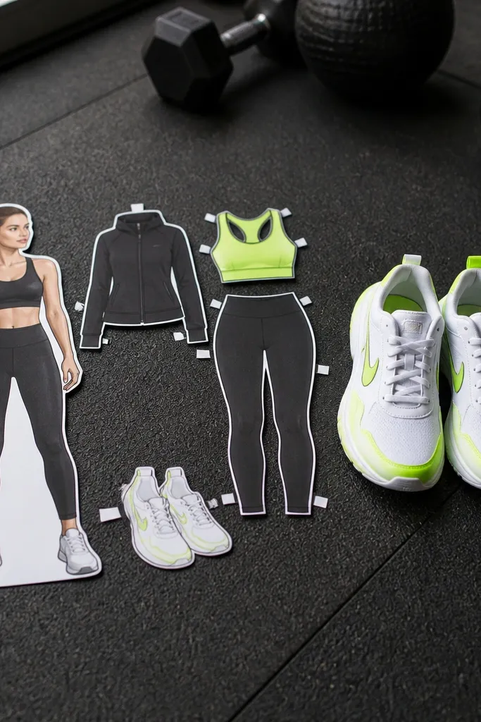 Paper doll with leggings and sneakers pieces