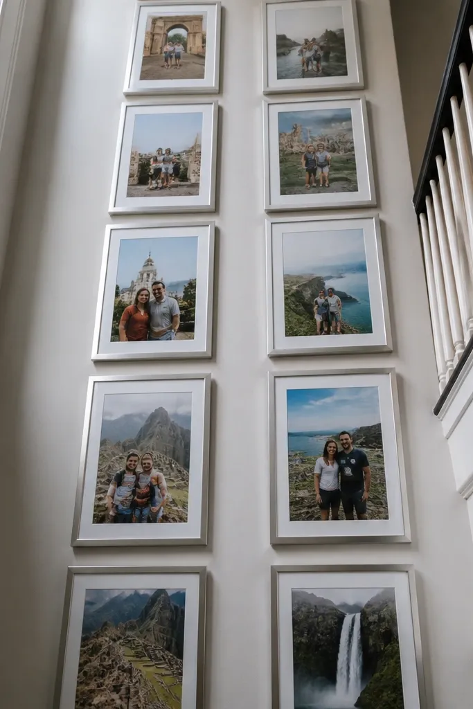 Tall vertical frames in 6x8 and 8x12 sizes stacked like a column gallery