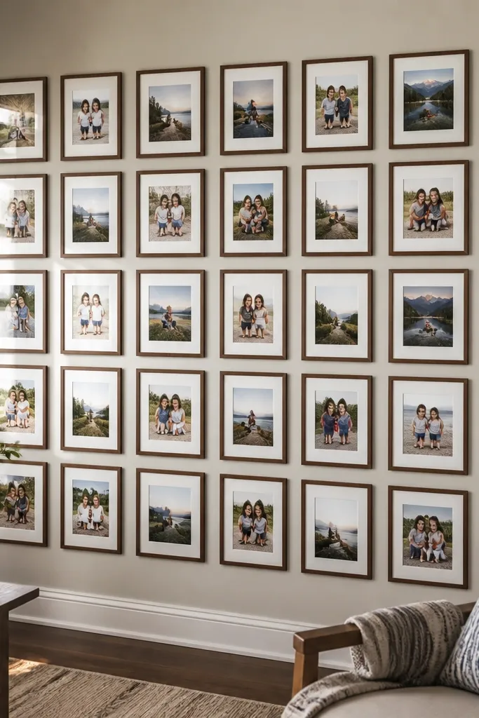 Mixed grid with 10x10 square frames and 8x10 rectangular frames aligned in rows