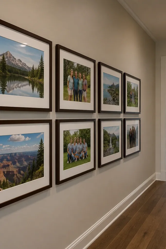 Long 8x12 frames arranged in a hallway-style horizontal row