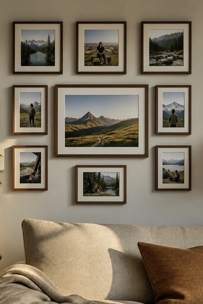 Nine frames in a grid with one larger centerpiece frame