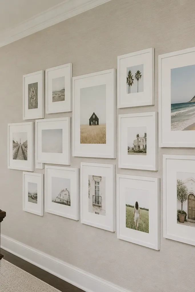 Mixed frames staggered with consistent white mat borders