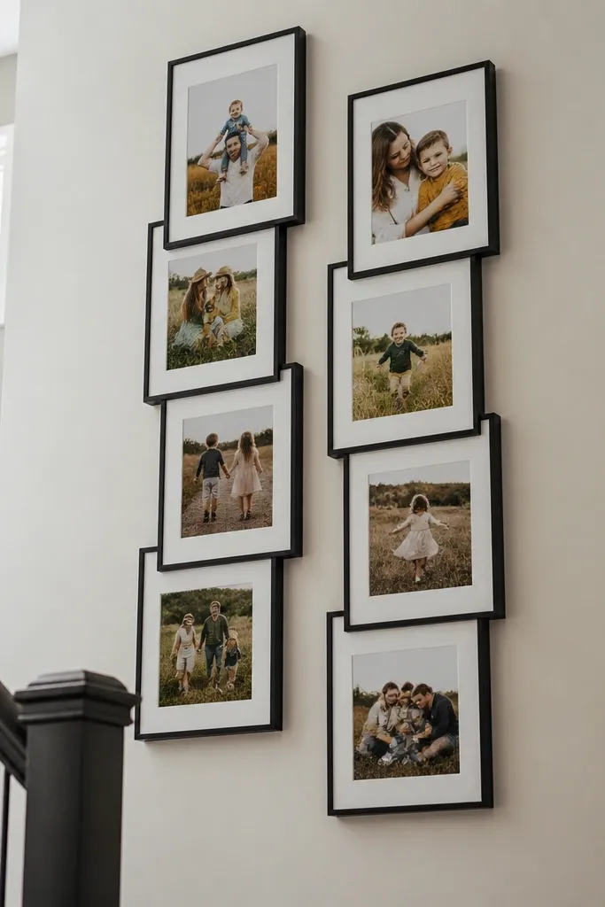 Two vertical columns of frames with slight overlaps and staggered heights