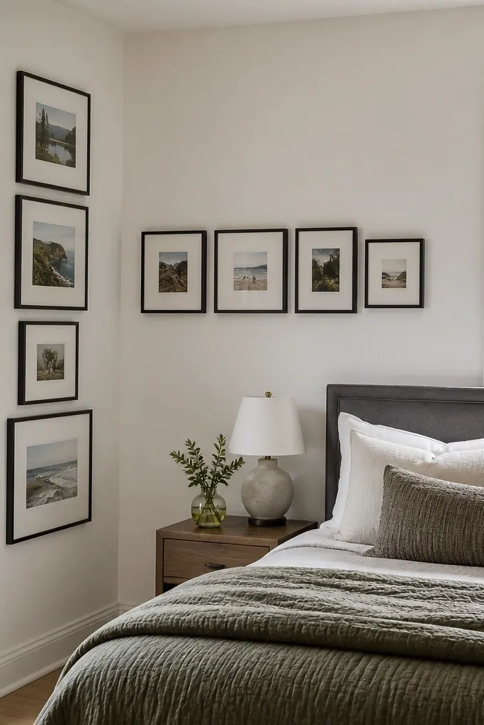 Photos arranged in an L shape from a corner toward the center