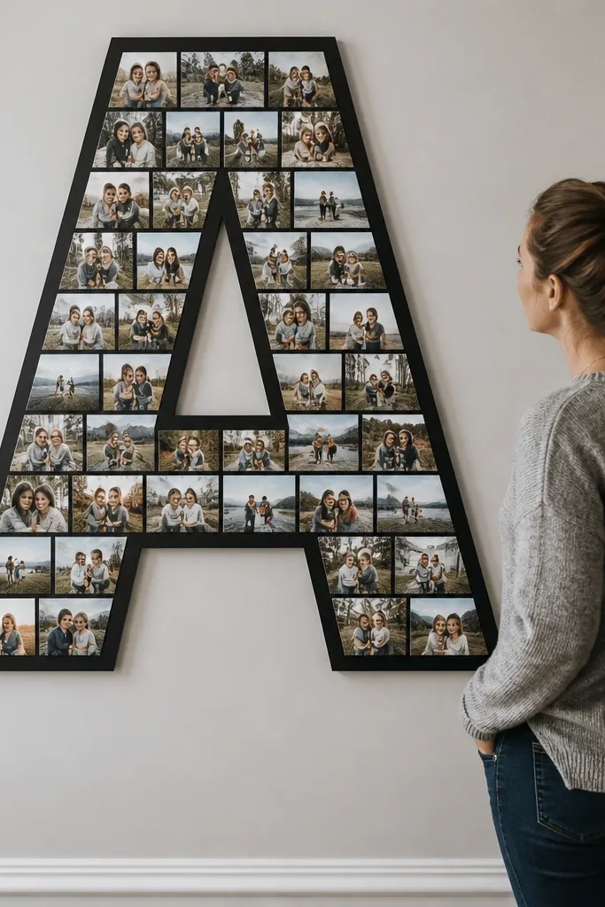 A large monogram letter made from tiles around it