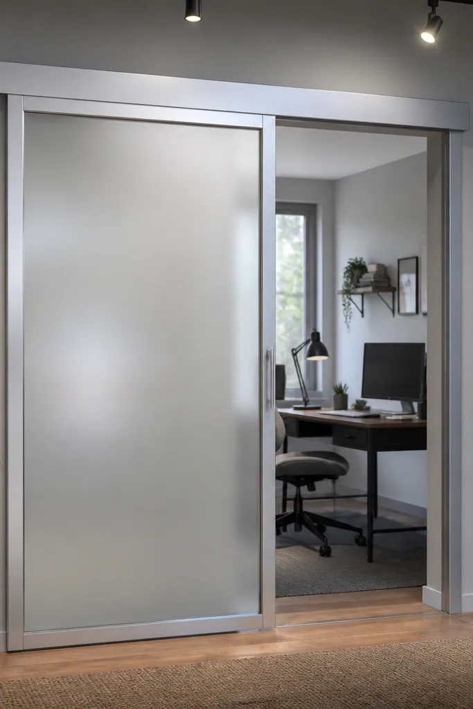 White framed sliding door with frosted glass center
