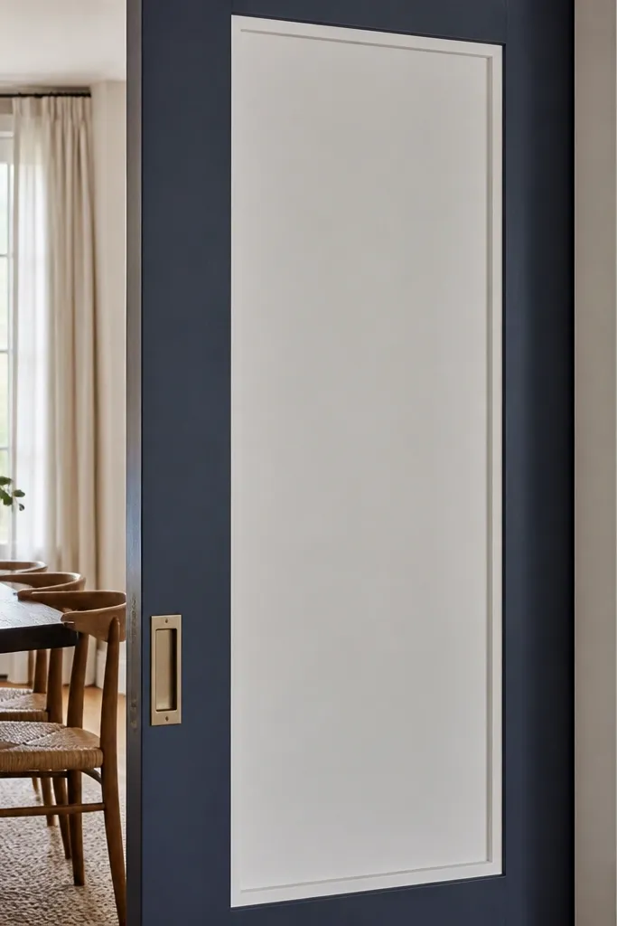 Sliding door with inset panel and contrasting border trim