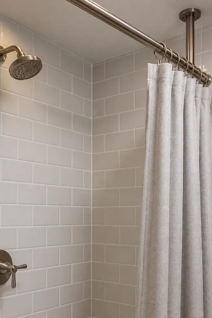 Matte white subway tile with bright grout lines on a bathroom wall