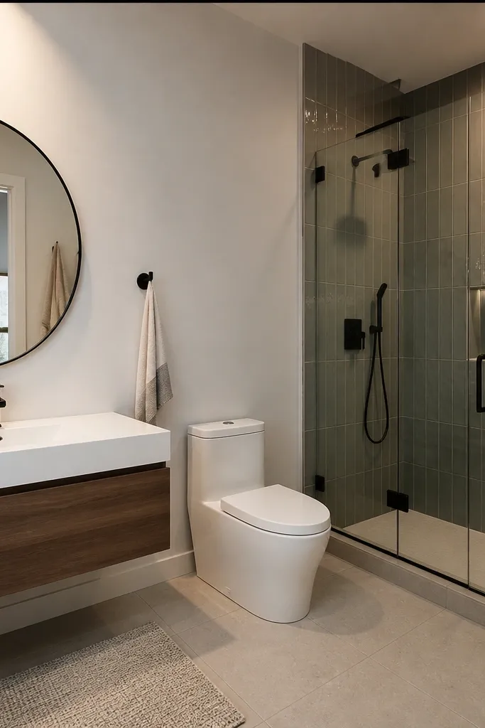 One shiny tile wall panel with satin painted walls around it