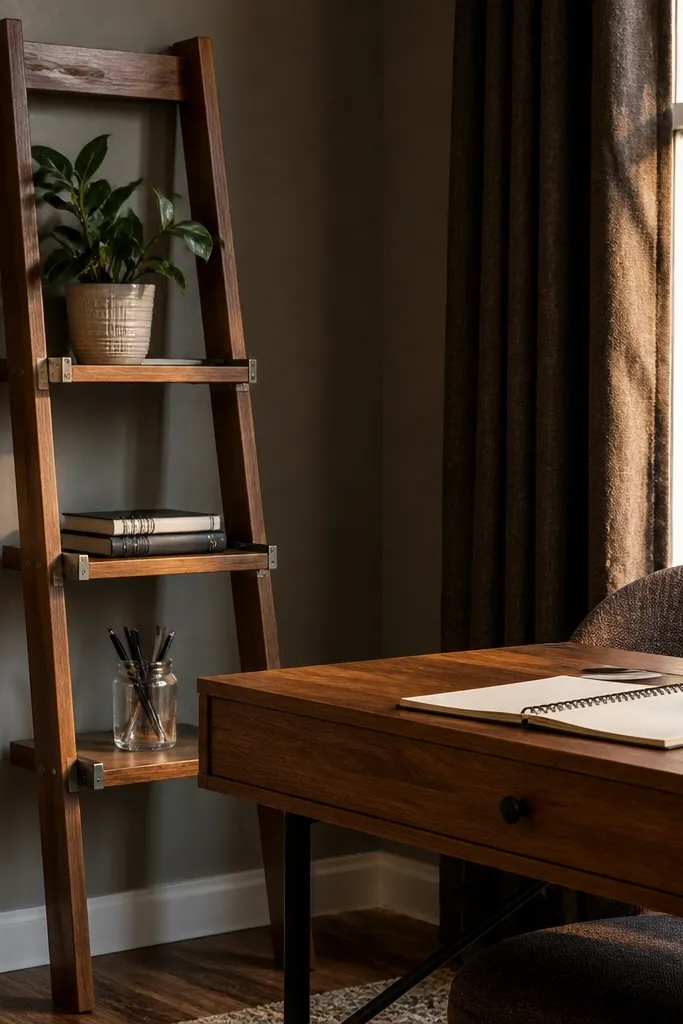Small ladder-style corner shelf with shelves