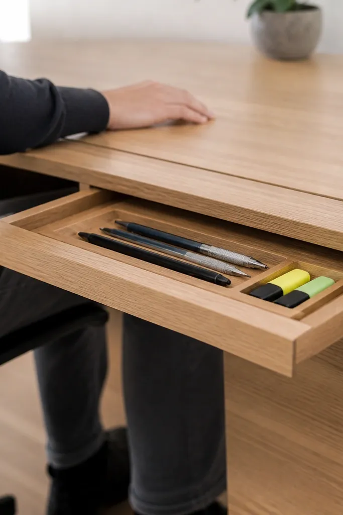 Sliding pencil tray insert inside desk top