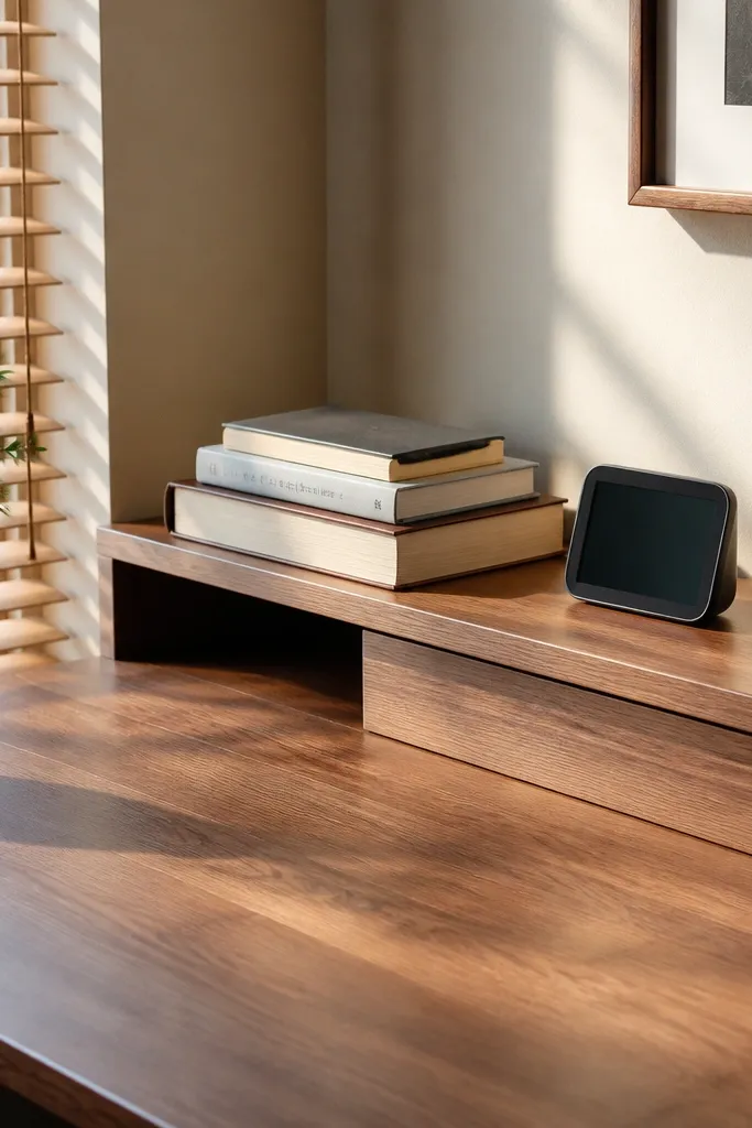 Small side shelf attached to desk side