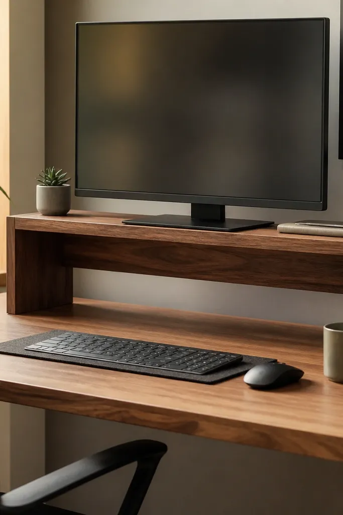 Plywood monitor stand finished walnut tone