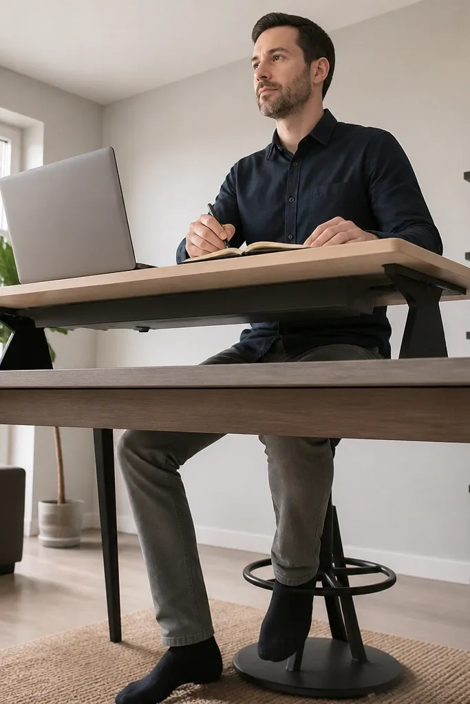 Wood platform on desk with clean front edge