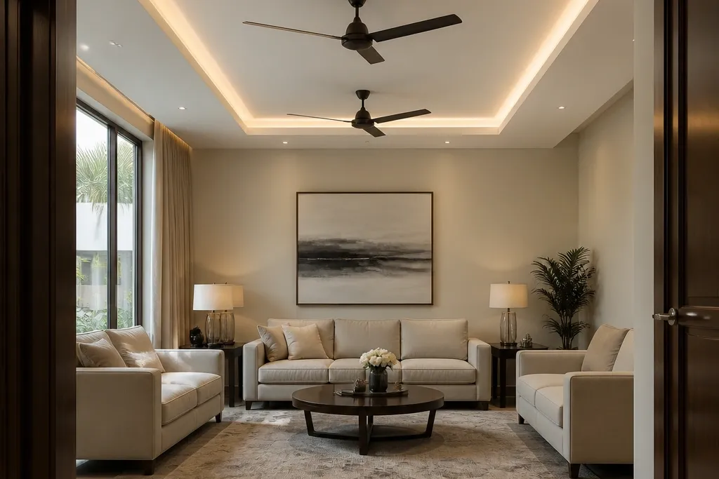 Beginner-Friendly False Ceiling Living Room Two-Fan Layouts