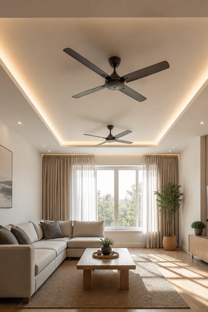 Beginner-Friendly False Ceiling Living Room Two-Fan Layouts