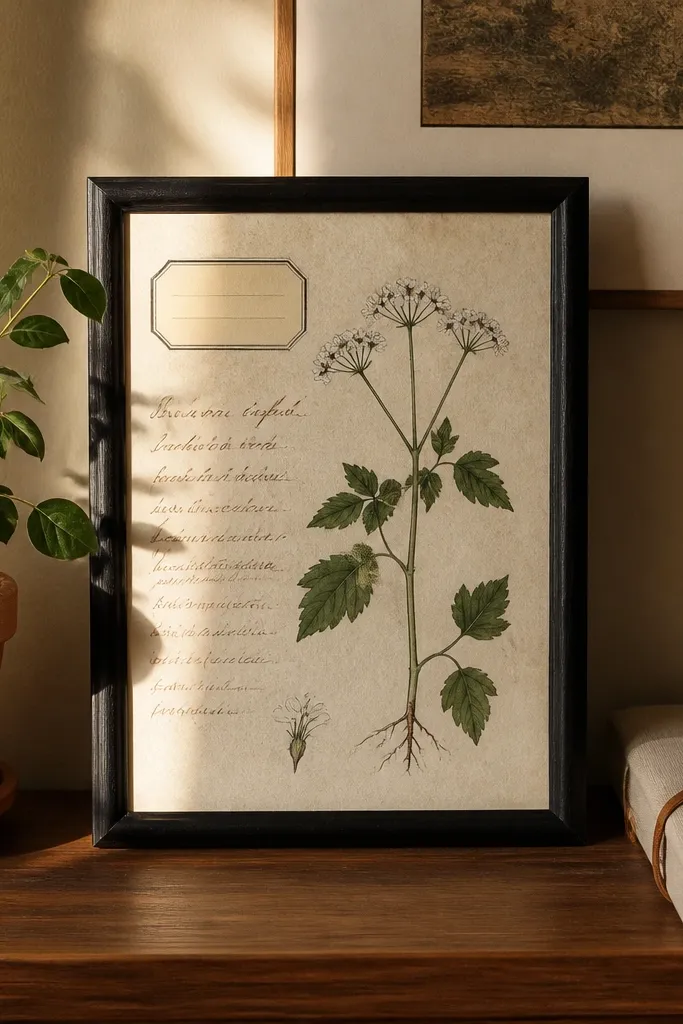 A botanical specimen card with a leaf drawing and handwritten notes