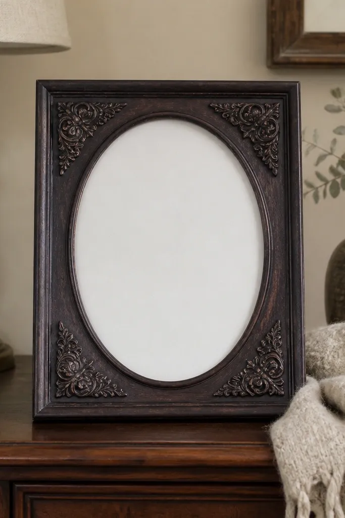 A Victorian mourning-style frame mat with a blank center for a