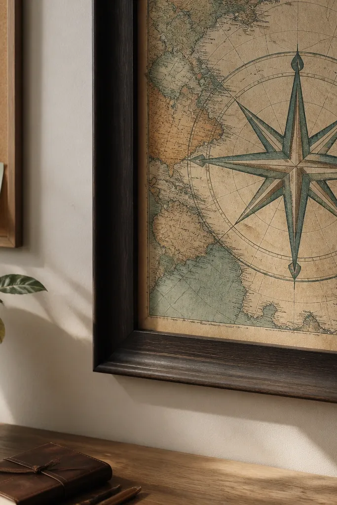 A vintage map fragment with a compass rose and aged paper texture
