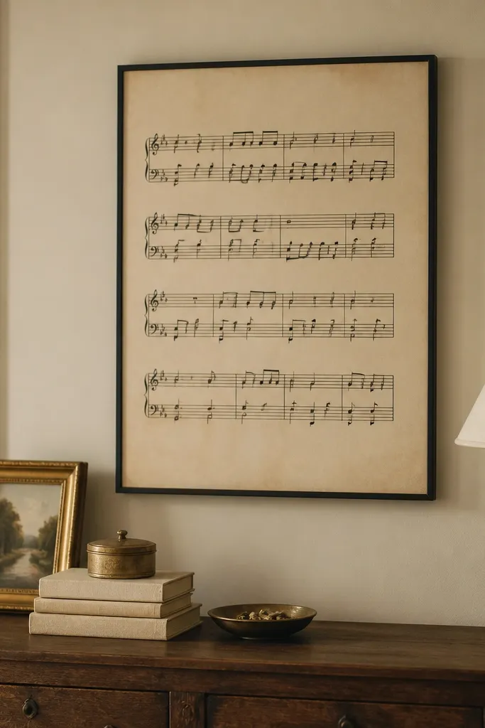 Vintage sheet music with notes and bar lines on aged paper