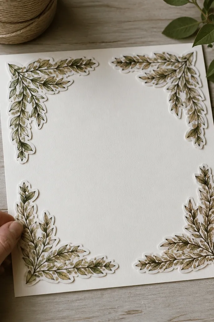 Four vintage botanical corner decorations for framing a center print