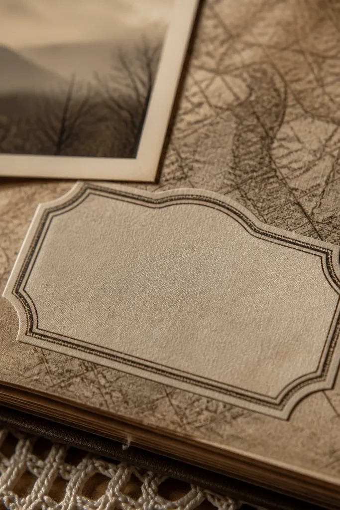 Matte sticker sheet with vintage postcard-style frames and labels