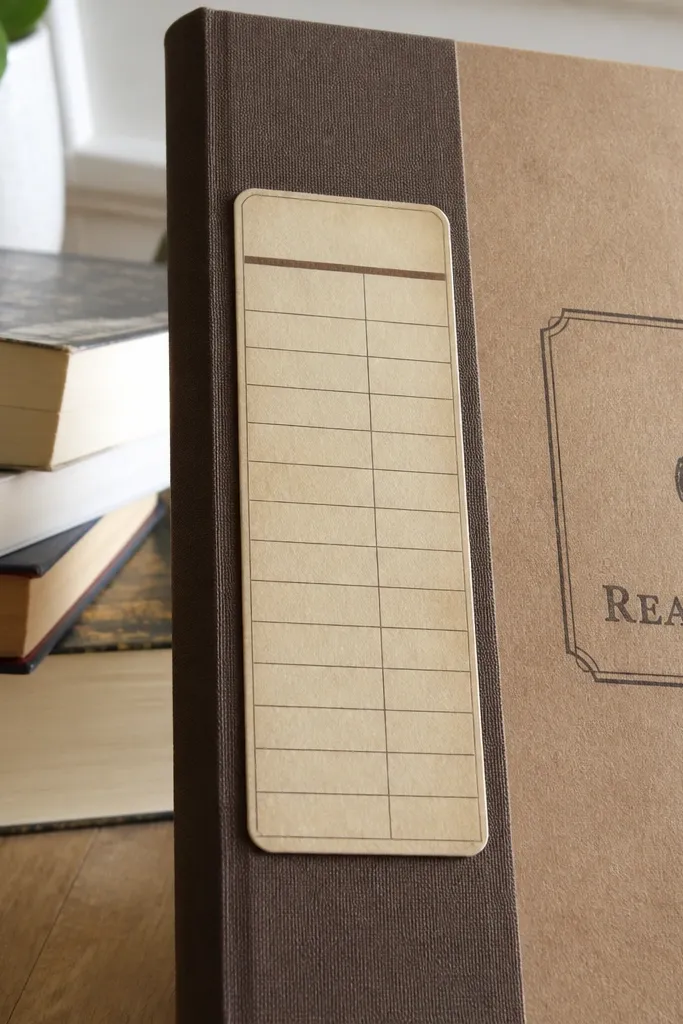 A vintage library card sticker with a border and date-style fields