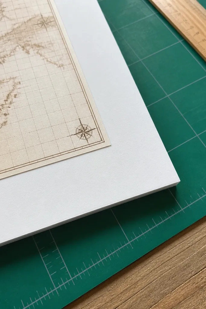 Small vintage map grid square sticker with compass markings