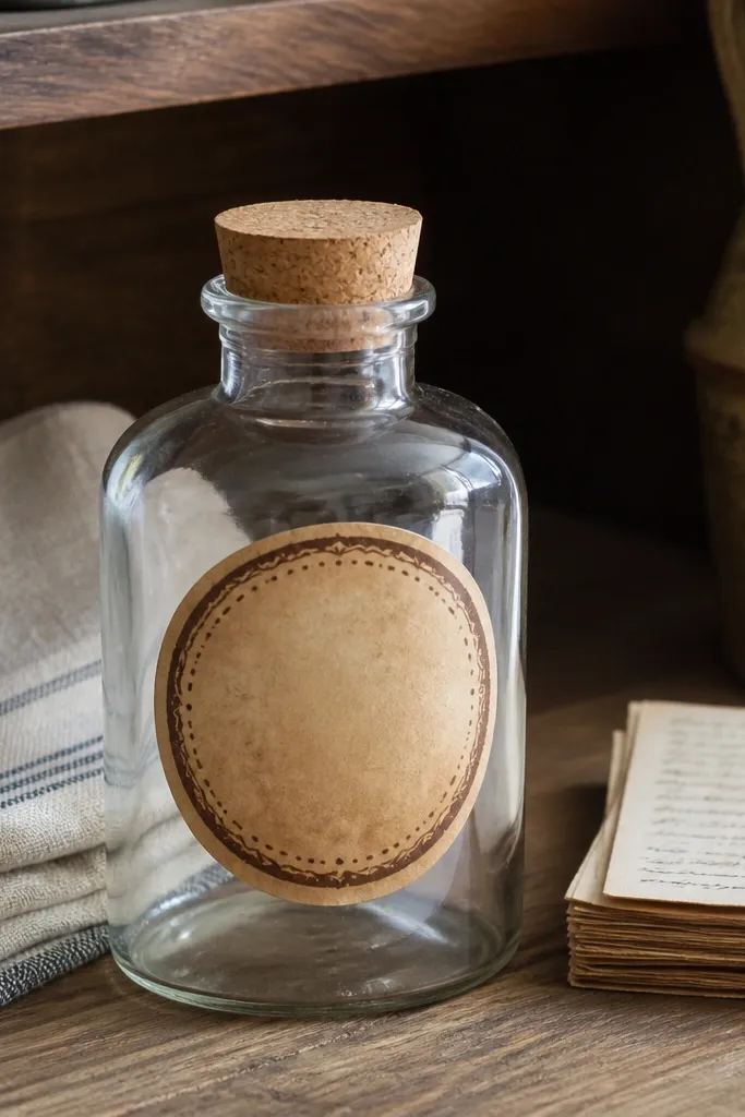 Oval brown bottle label tag sticker with a distressed border