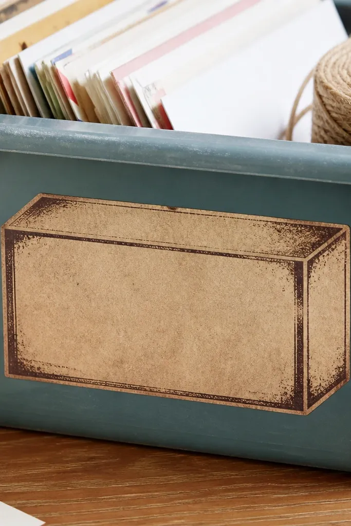 Vintage label sticker shaped like a mailbox with distressed edges