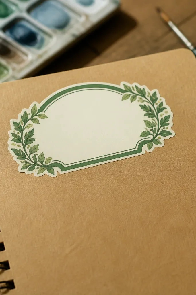 Leaf frame sticker with two-tone green border around a blank center
