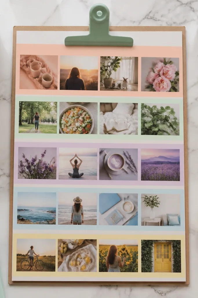Pastel rainbow stripes with photos placed in each colored band