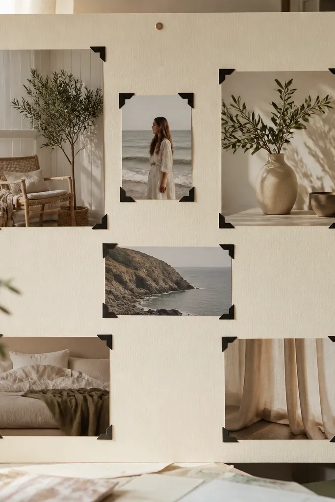 White page with corner frames and photos placed neatly inside each corner