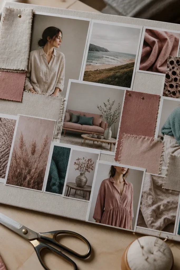 Board with fabric swatches and photos color-matched around them