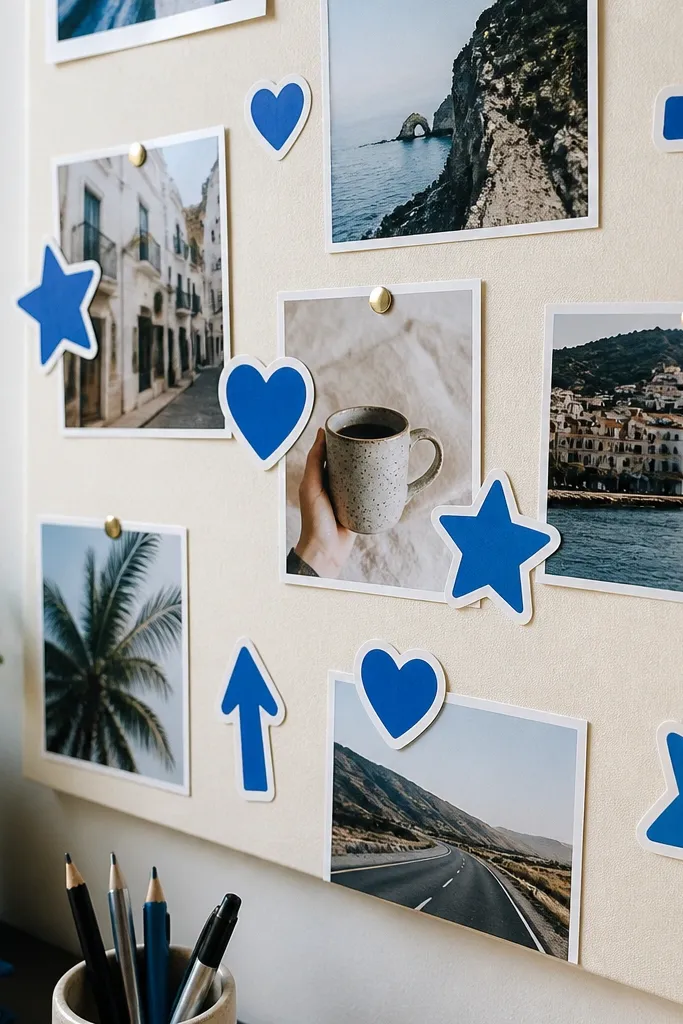 Photos with small cutout icons like stars and hearts placed like stickers