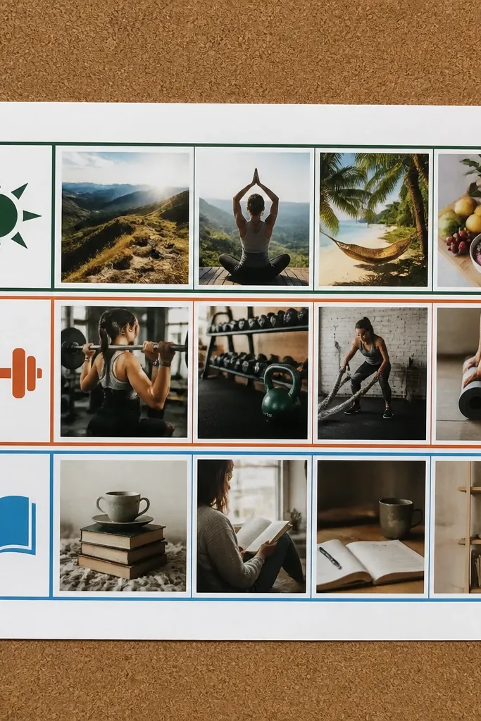 Board with colored habit icons and matching photos in rows