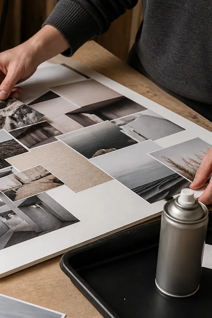 Matte prints mounted on a white foam board grid